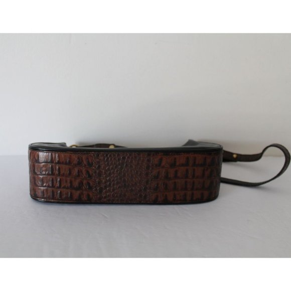 Brahmin Vintage Croc Embossed Shoulder Bag in Brown Black - Picture 5 of 8